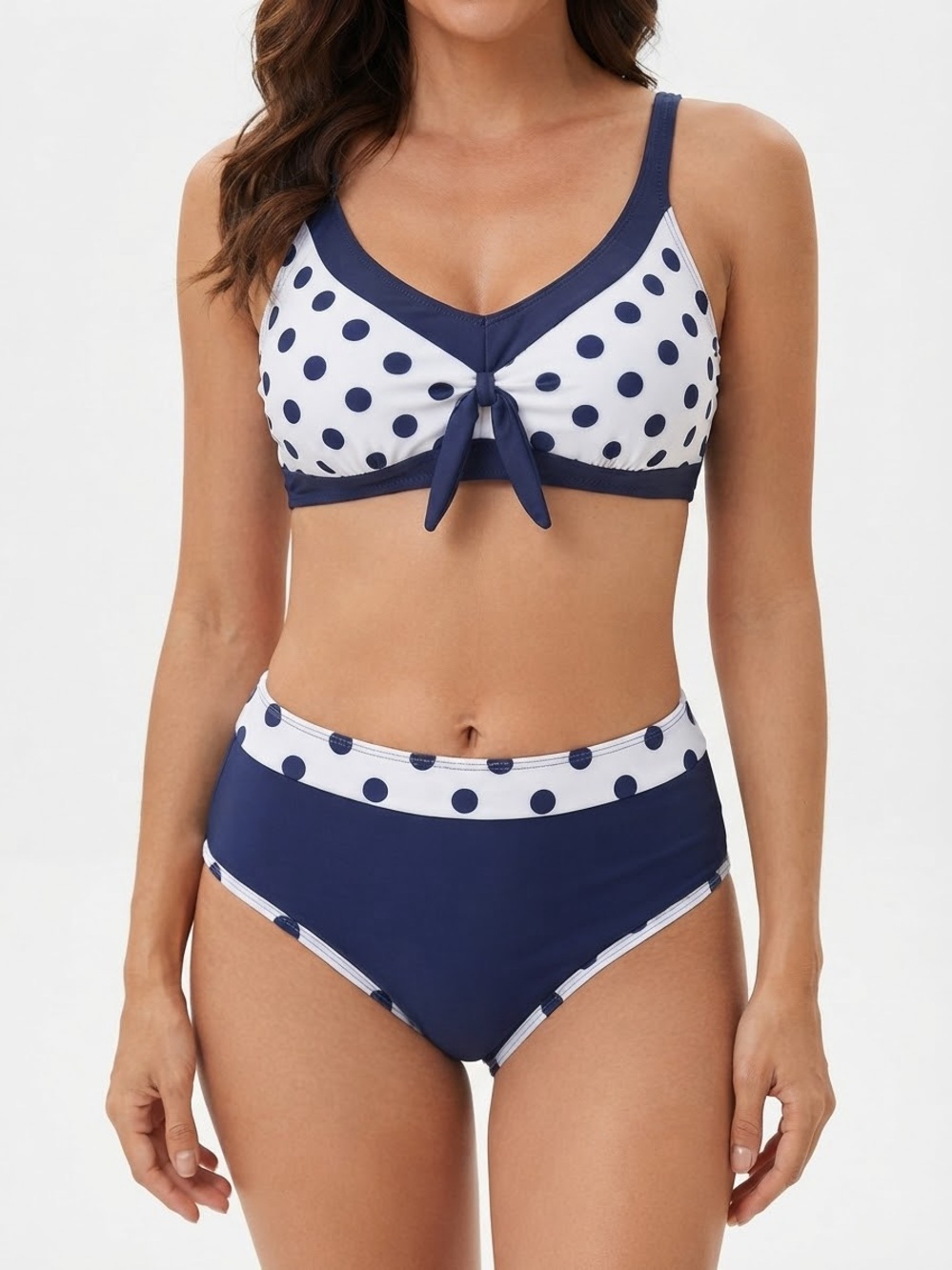 Shein Navy and White Polka Dot Bikini Set